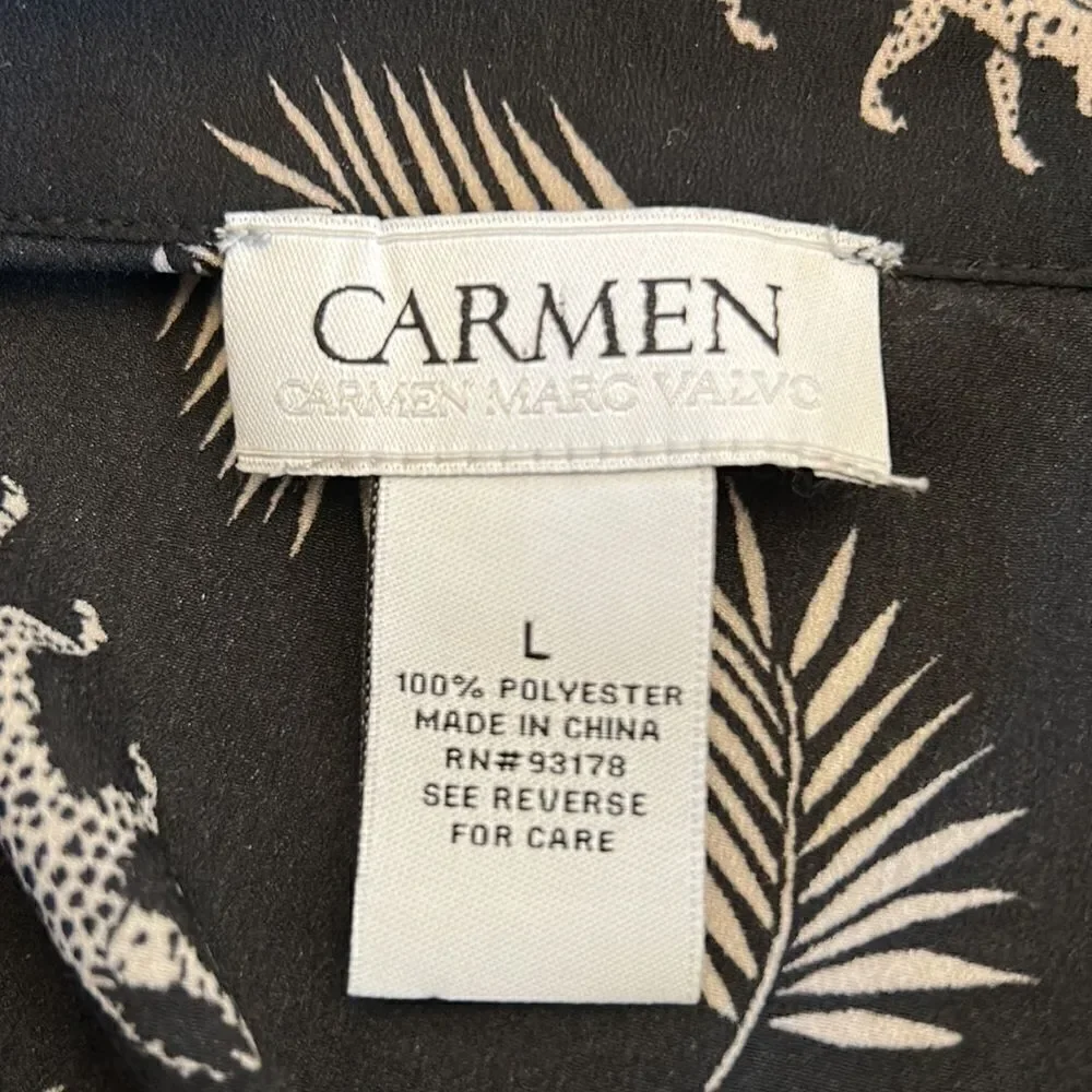 Carmen Carmen Marc Valvo black cheetah sleeveless button front blouse Size L - Picture 8 of 9